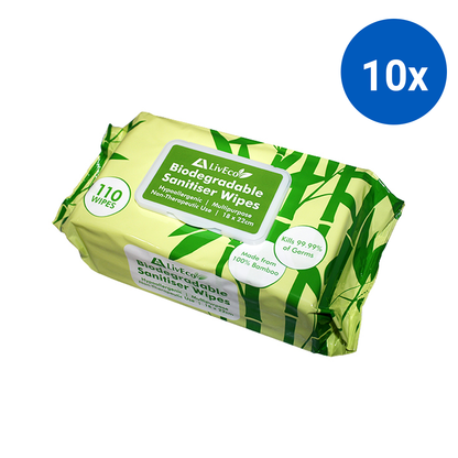 LivEco Sanitiser and Disinfectant Wipes 18 x 22cm 45GSM 110/Pack 4 Packs/Carton - White x10
