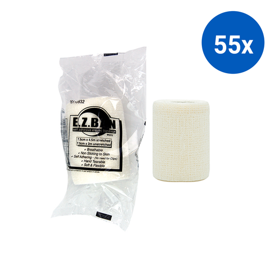 E.Z. Ban Wrap Cohesive Elastic Bandage 7.5cm x 2m stretch to 4.5m - White x55