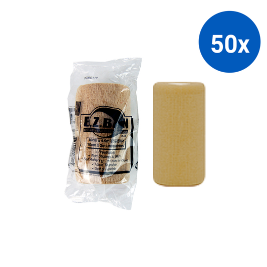 E.Z. Ban Wrap Cohesive Elastic Bandage 10cm x 2m stretch to 4.5m - Tan x50