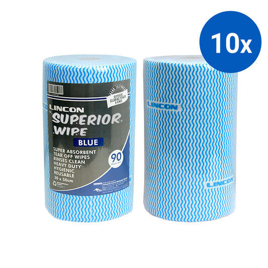 Lincon Superior Wipe 30cm Width Perf Every 50cm 45m 90 Sheet/Roll 4 Rolls/Carton - Blue x10