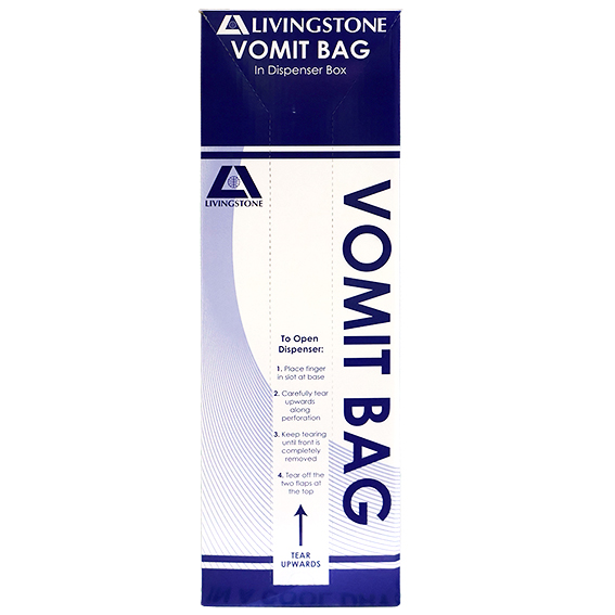 Livingstone Emesis Vomit Bag 1500ml in Patented Dispenser 50 Pcs/Box - White x15