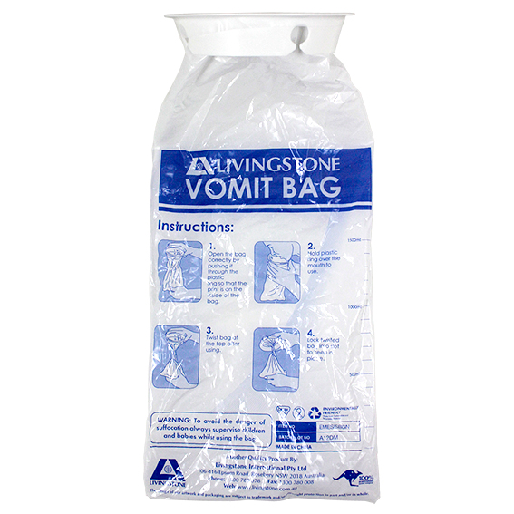 Livingstone Emesis Vomit Bag 1500ml in Patented Dispenser 50 Pcs/Box - White x15