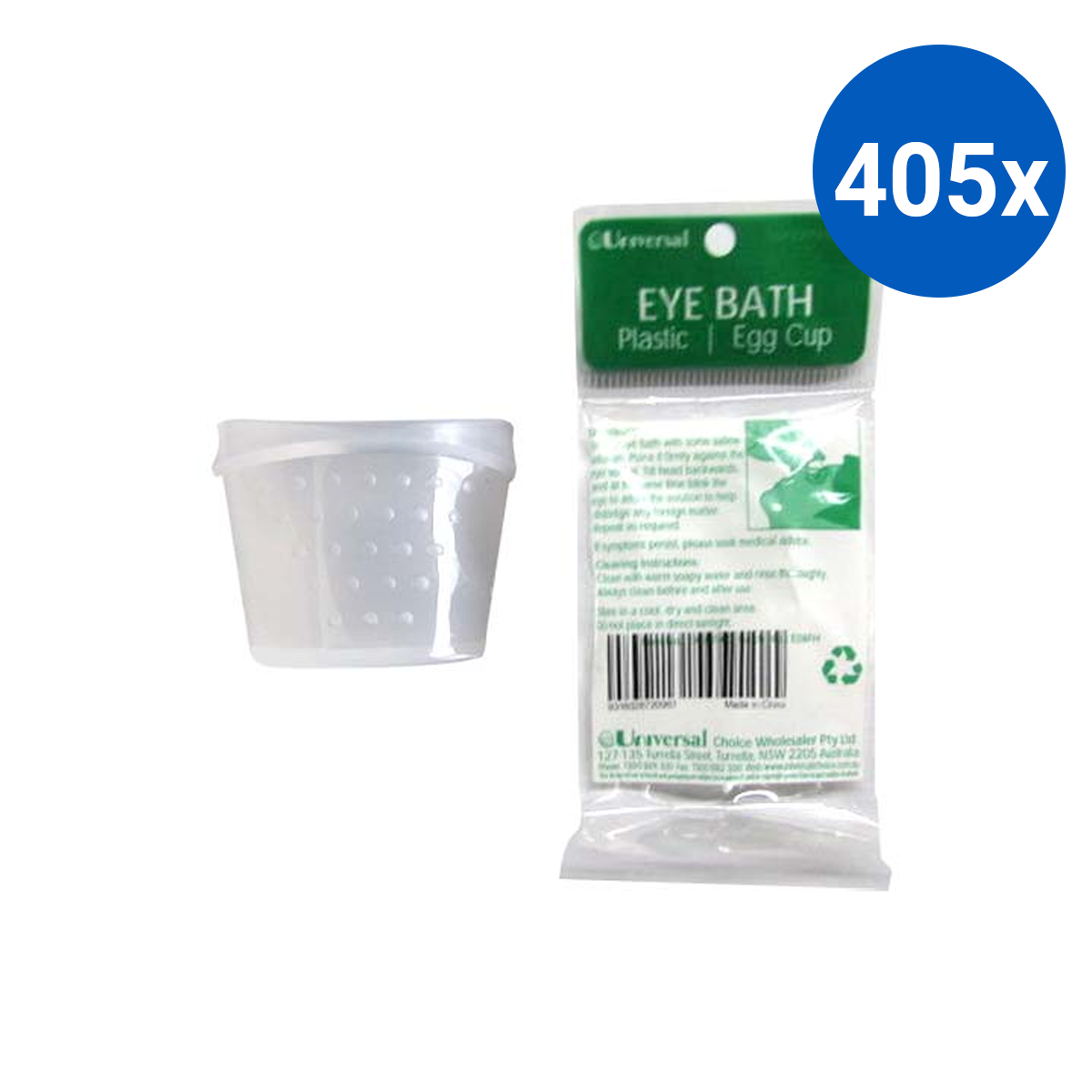 Universal Eye Bath Recyclable Plastic Eggcup Type Single Packed - Clear x405