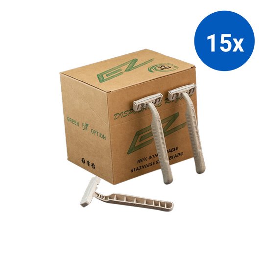 EZ Eco-Friendly Disposable Razor Biodegradable with Wheat Straw Cap 50/Box - White x15