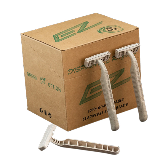 EZ Eco-Friendly Disposable Razor Biodegradable with Wheat Straw Cap 50/Box - White x15