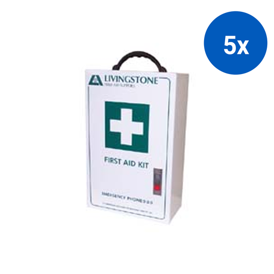 Livingstone First Aid Empty Metal Case 2-Way 44x28x14cm Wall Mountable Self Lock-In - White x5