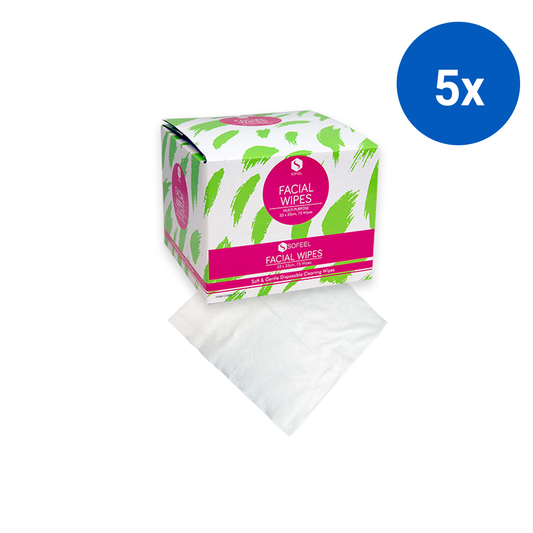 Sofeel Lint Free Facial Wipes Strong & Gentle 75 Wipes/Box 8 Box/Carton - White x5