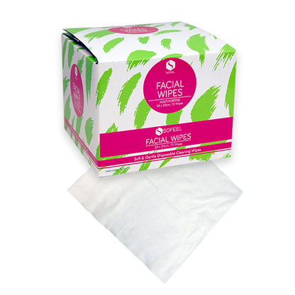 Sofeel Lint Free Facial Wipes Strong & Gentle 75 Wipes/Box 8 Box/Carton - White x5