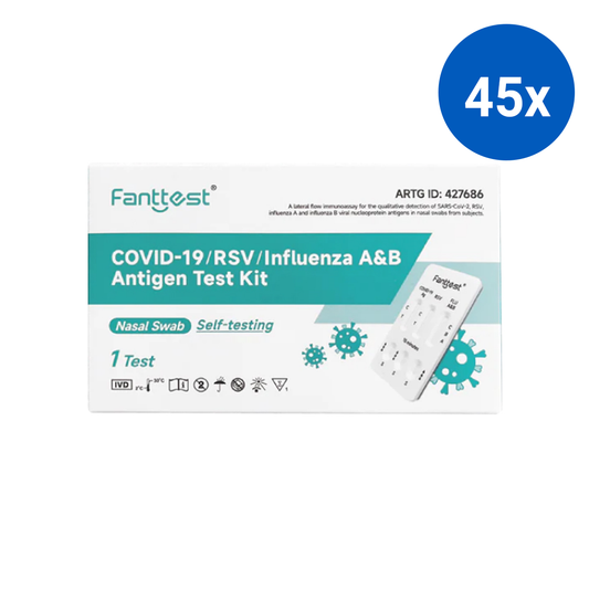 Fanttest 4-in-1 Covid19/RSV/Influenza A & B Antigen Test Kit Self-Testing Nasal 1 Test/Pack Expiry 06/2026 - White x45