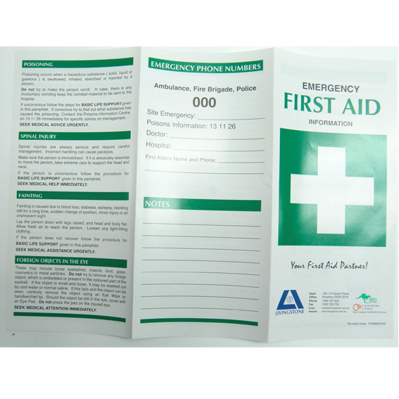 Emergency First Aid Information Pamphlet - White x290