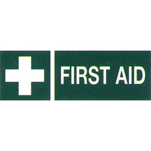 Livingstone Printed Sign First Aid 100 x 300 mm Self Adhesive Sticker - Green x30