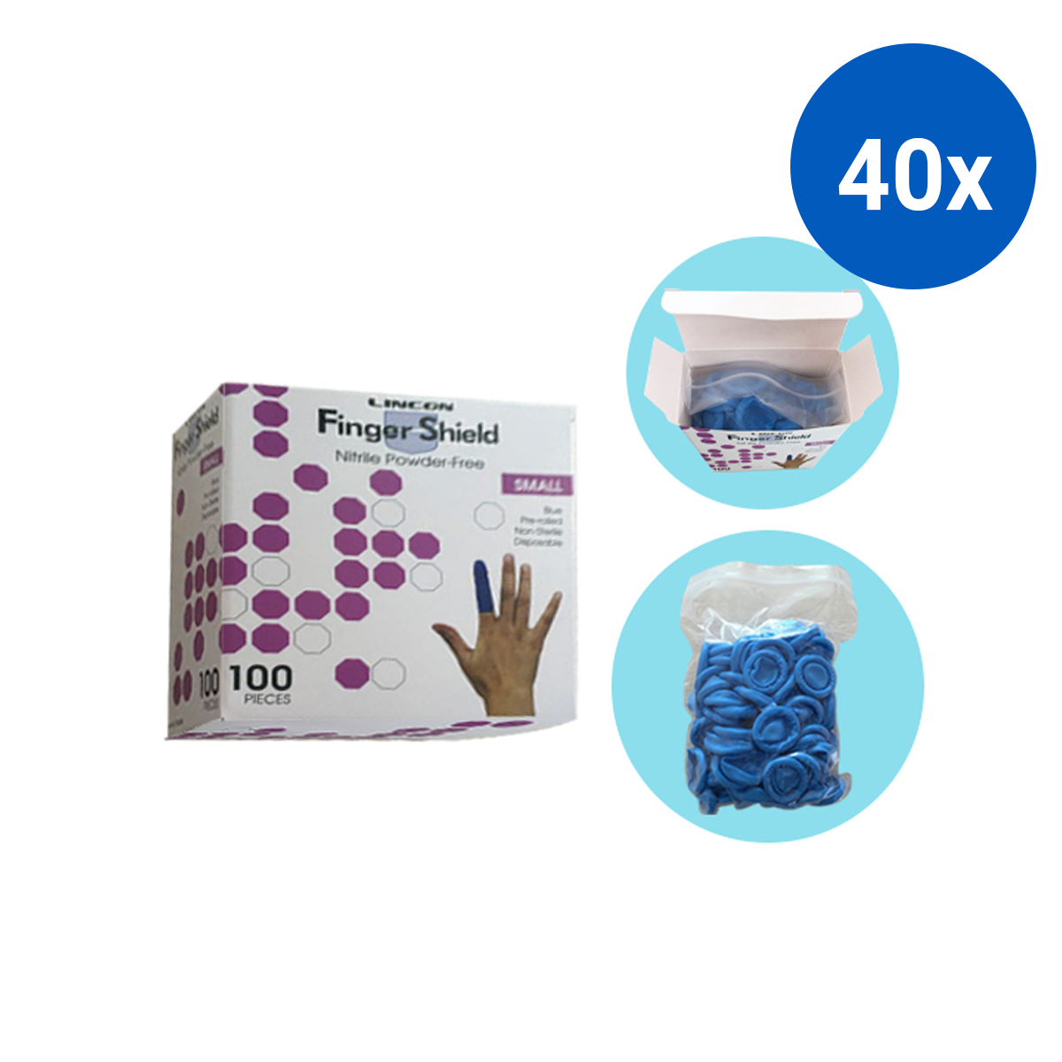 Lincon Nitrile Finger Cots Powder Free Antistatic Small 100/Bag - Blue x40