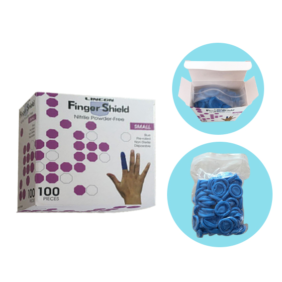 Lincon Nitrile Finger Cots Powder Free Antistatic Small 100/Bag - Blue x40