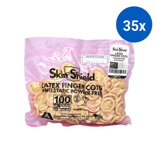 Skin Shield Latex Finger Cots Powder Free Antistatic Medium 100/Bag - Cream x35