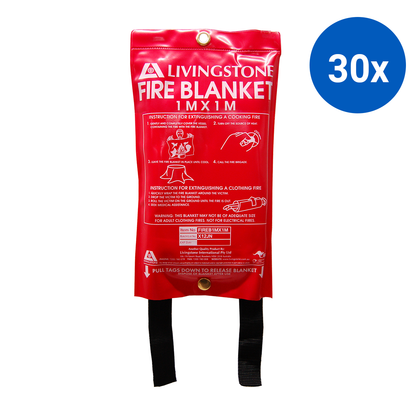 Livingstone Fire Blanket 1 x 1m Hanging Case for Quick Pull Down Ready to Deploy - Red x30