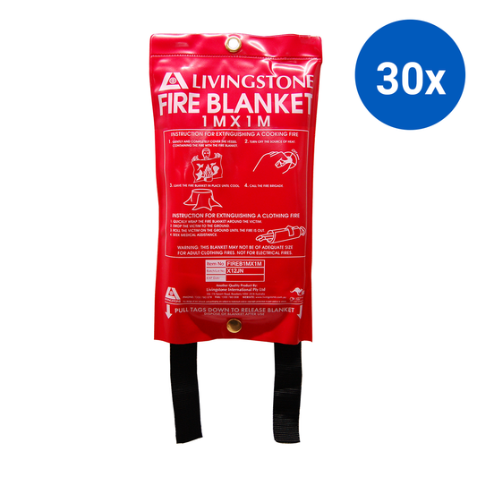 Livingstone Fire Blanket 1 x 1m Hanging Case for Quick Pull Down Ready to Deploy - Red x30