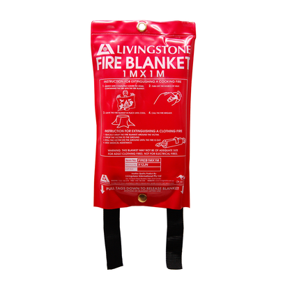 Livingstone Fire Blanket 1 x 1m Hanging Case for Quick Pull Down Ready to Deploy - Red x30