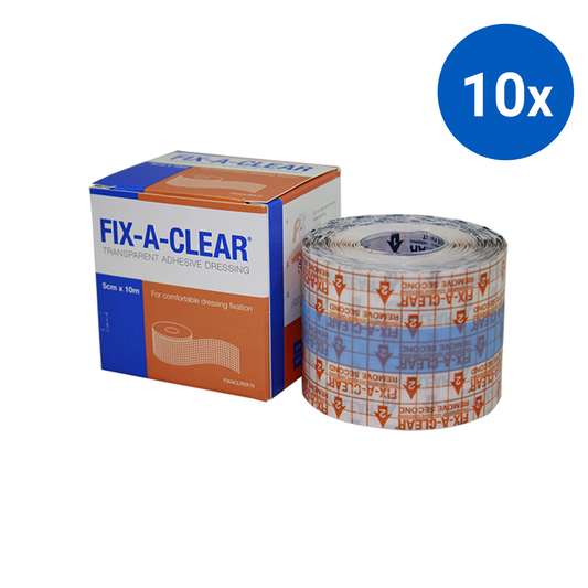Fix-A-Clear Transparent Adhesive Waterproof Tape Dressing 5cm x 10m - Clear x10
