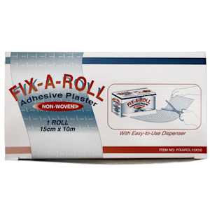 Fix-A-Roll Adhesive Dressing Fixation Retention Tape Plaster Nonwoven 15cm x 10 Metres - White x15
