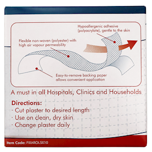 Fix-A-Roll Adhesive Dressing Fixation Retention Tape Plaster Nonwoven 5cm x 10 Metres - White x25