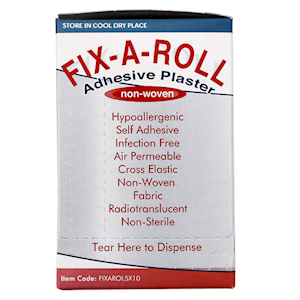 Fix-A-Roll Adhesive Dressing Fixation Retention Tape Plaster Nonwoven 5cm x 10 Metres - White x25