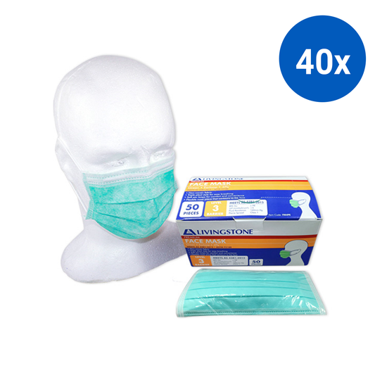 Liv Medical Face Mask TGA349651 4-Ply Level 3 ASTM Ear Loop No Latex No Fibreglass 50/Box - Green x40