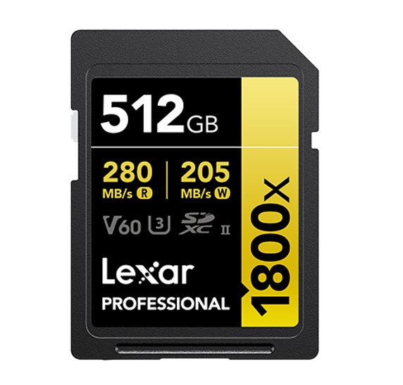 Lexar Professional 1800x SDXC UHS-II Card GOLD Series 512GB – Black