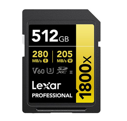 Lexar Professional 1800x SDXC UHS-II Card GOLD Series 512GB – Black