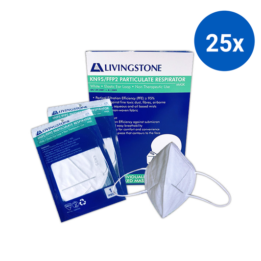 Liv KN95 FFP2 Face Mask Respirator Level3 Vertical Duckbill EarLoop Single Pack 10/Box - White x25
