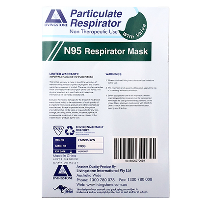 Liv Genuine N95 P2 Respirator Face Mask Valved Cupped Cone NIOSH 84A-5460 Head Band 10/Box - White x15