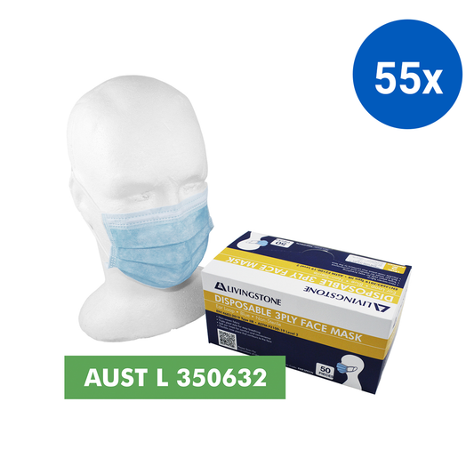 Liv Medical Hypoallergenic Face Mask TGA 350632 Level 2 3-Ply Earloop Latex Free 50/Box - Blue x55