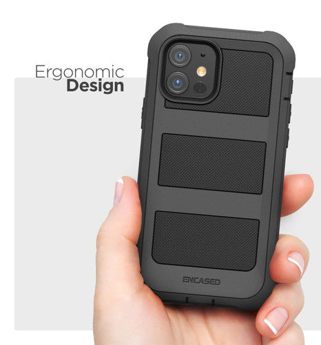 Encased Falcon Case Built-in Screen Guard iPhone 12 Mini with Belt Clip Holster - Black