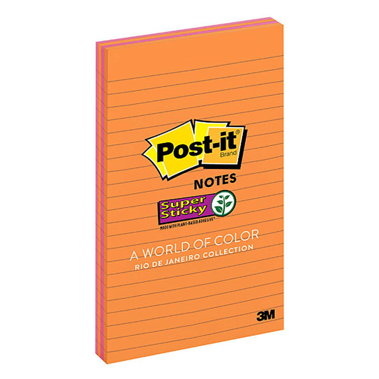 Post‑It Lined Super Sticky Notes Rio De Janeiro 127 x 203mm 4‑Pack