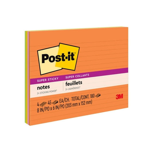 Post‑It Lined Super Sticky Notes Rio De Janeiro 203 x 152mm 4‑Pack