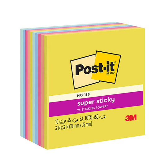 Post‑It Super Sticky Notes Joyful Colours 76 x 76mm 10‑Pack