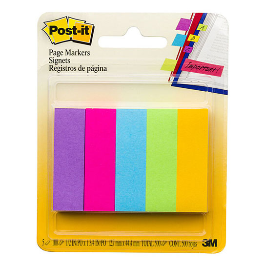 Post‑It Page Markers Assorted Colours 13 x 45mm 5‑Pack Box of 6