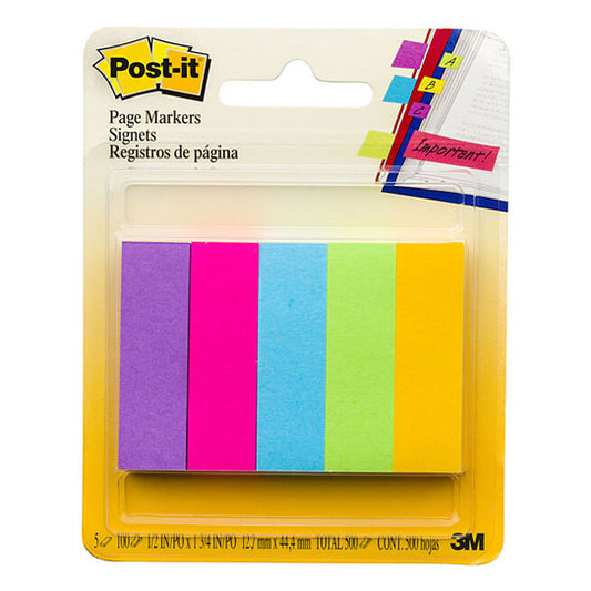 Post‑It Page Markers Assorted Colours 13 x 45mm 5‑Pack Box of 6