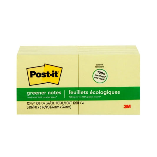 Post‑It Greener Notes Canary Yellow 76 x 76mm 24‑Pack