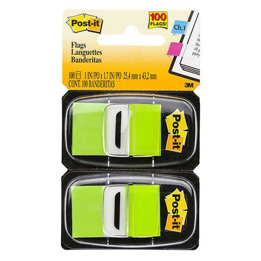 Post‑It Flags Bright Green 25 x 43mm 2‑Pack Box of 6