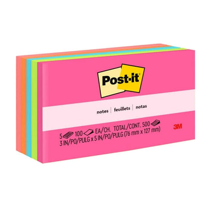 Post‑It Notes Assorted Colours 76 x 127mm 5‑Pack