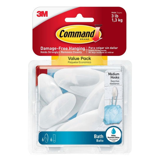 Command 17037MBN‑ES Large Brushed Nickel Hooks  Marble Finish 3 Pack - 6 Box