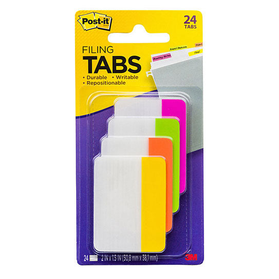 Post‑It Filing Tabs Pink Green Orange Yellow 50 x 38mm 24‑Pack Box of 6