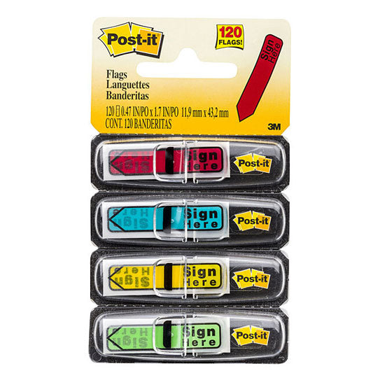 Post‑It Sign Here Flags Primary Colours 12 x 45mm 4‑Pack Box of 6