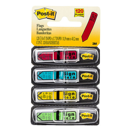Post‑It Sign Here Flags Primary Colours 12 x 45mm 4‑Pack Box of 6