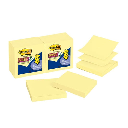 Post‑It Super Sticky Pop‑Up Notes Canary Yellow 76 x 76mm 12‑Pack
