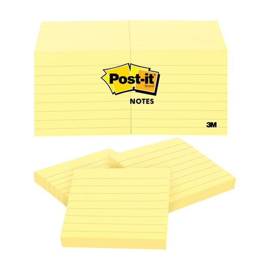 Post‑It Lined Notes Canary Yellow 76 x 76mm 12‑Pack
