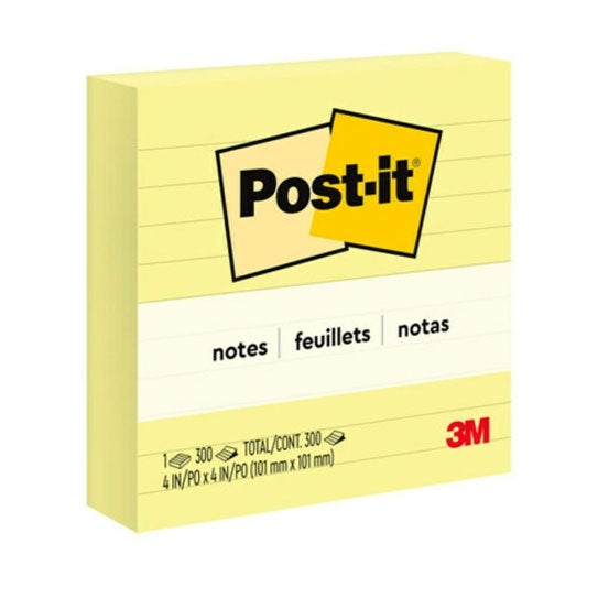 Post‑It Lined Notes Canary Yellow 101 x 101mm Box of 12
