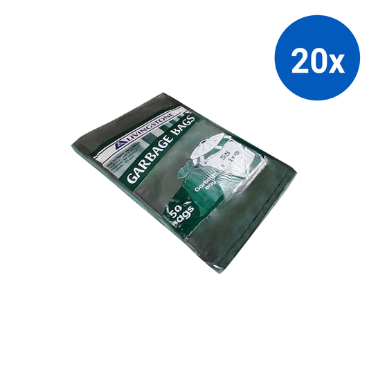 Livingstone Garbage Bag Bin Liner Recyclable 55L 65 x 91cm Heavy Duty 50/Pack - Green x20