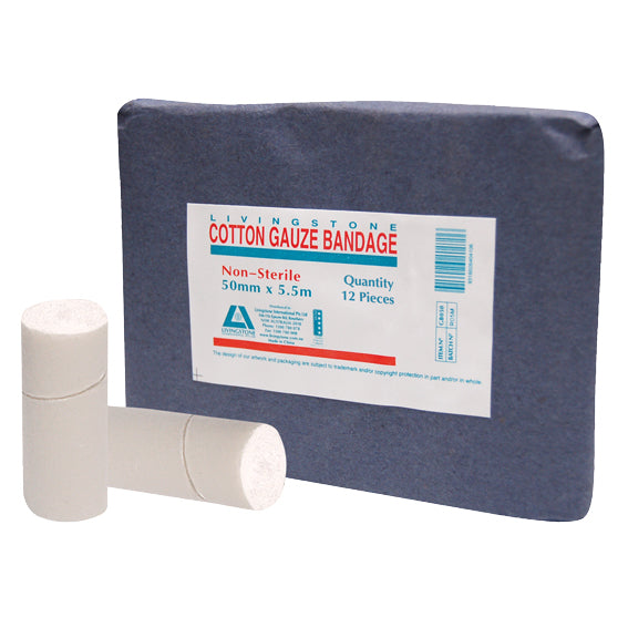 Livingstone Gauze Bandage Wide Open Weave Latex Free 50mm x 5.5m 12/Pack - White x130