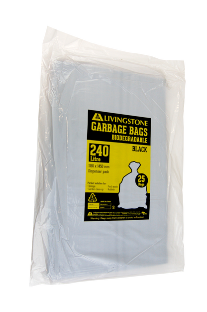 Livingstone Garbage Bag Bin Liner 240L Heavy Duty 25/Pack 200 Pcs/Carton - Black x5